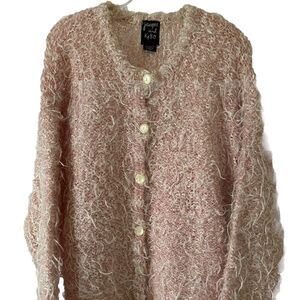 Jacque & KoKo Pink White Full Button Fringe Cardigan Sweater Woman’s Size 18/20